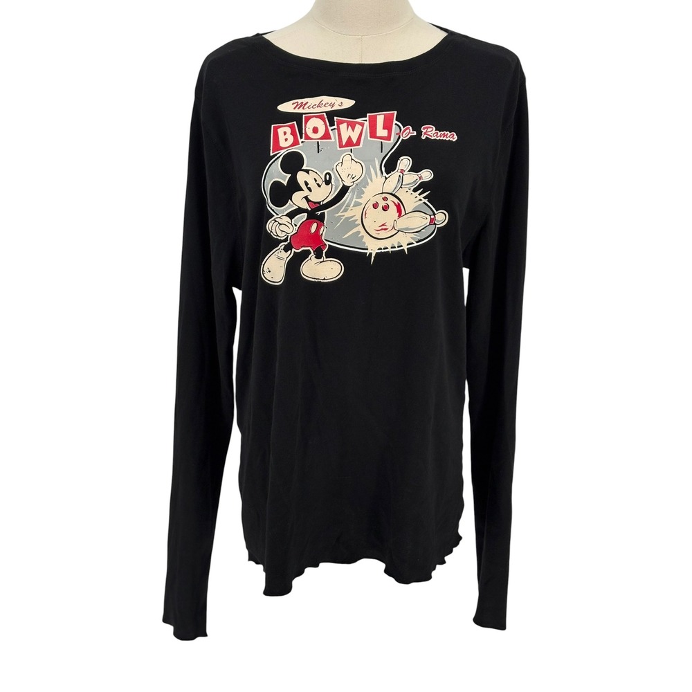 Disney Sleepwear Shirt Black Vintage Mickey Bowl-O-Rama 100% Cotton XXL
